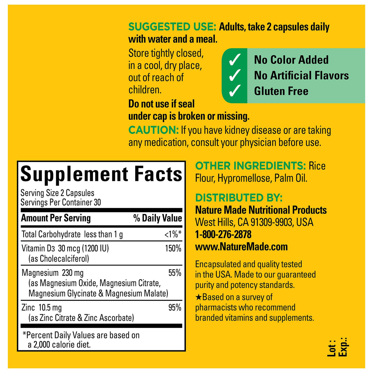 Nature Made Magnesium Complex with Vitamin D and Zinc Supplements, Magnesium Supplement for Muscle, Nerve, Heart & Bone Support with Vitamin D3 & Zinc for Immune Support, 60 Capsules, 30 Day Supply