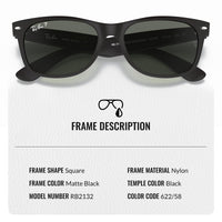 Thumbnail for Ray-Ban RB2132 NEW WAYFARER CLASSIC POLARIZED Square Shaped Sunglasses for Men & Women – Includes Official Rayban Eyewear Kit – Ideal Formal & Casual Wear Sunglasses – Green Lens