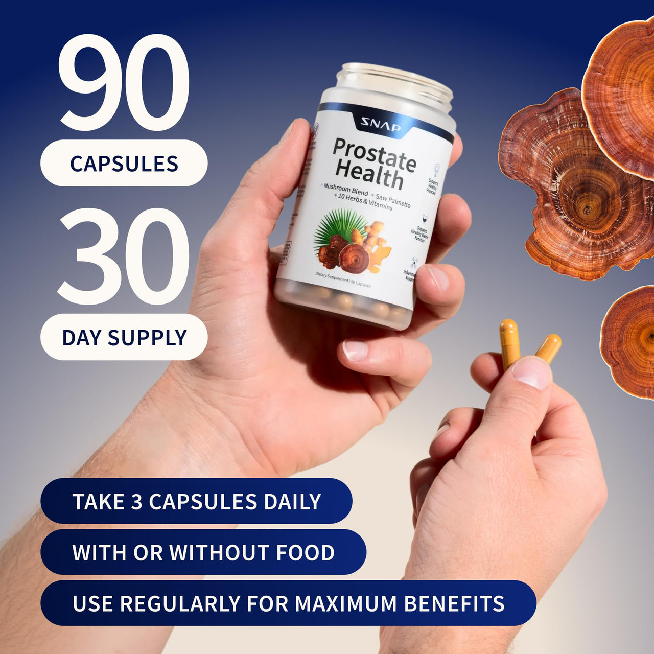 Snap Supplements Prostate Health Supplement with Nettle Root & Saw Palmetto for Men, DHT Blocker - Helps Support Male Urinary Tract and Prostate for Mens Health, 90 Vegetarian Capsules (30-Day Supply)
