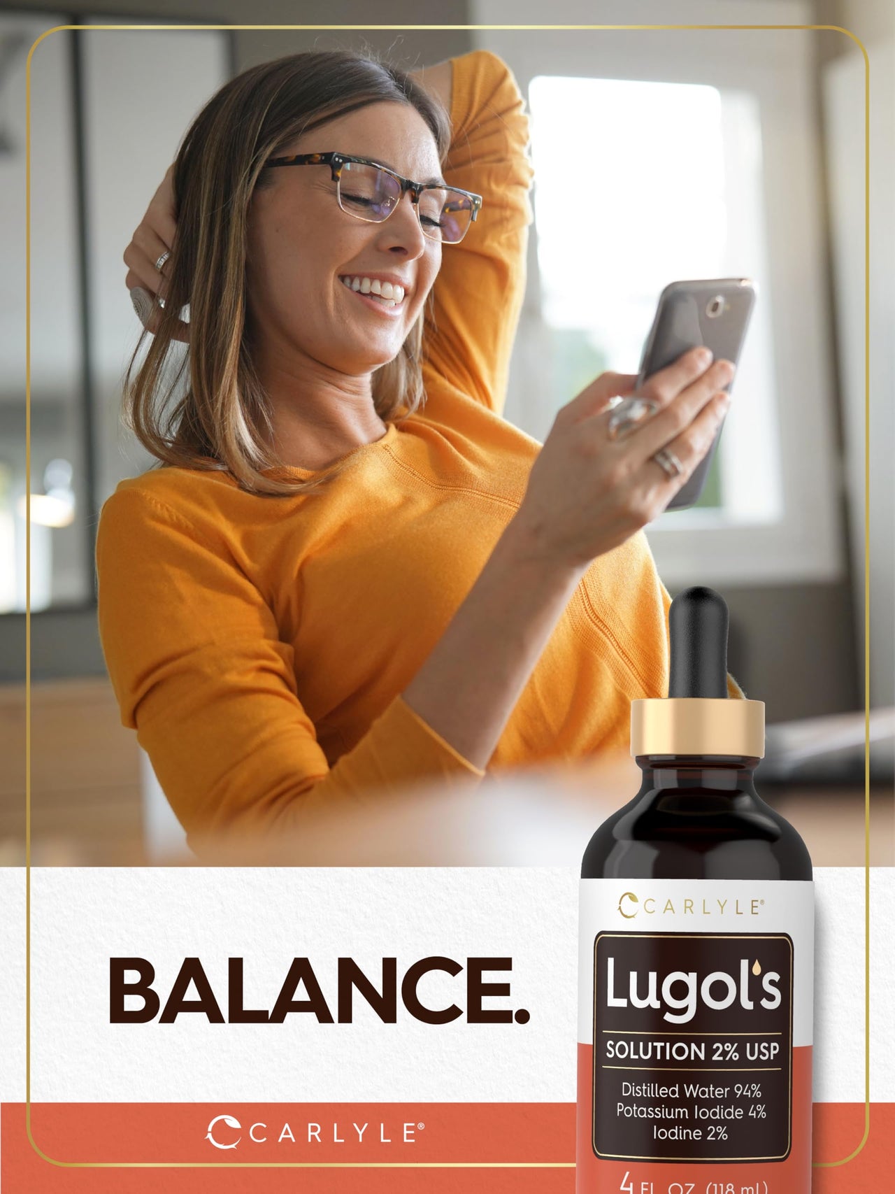 Carlyle Lugols Iodine 2 Percent | 4 fl oz (Pack of 1) | Potassium Iodide and Iodine Solution 2% Liquid Drops