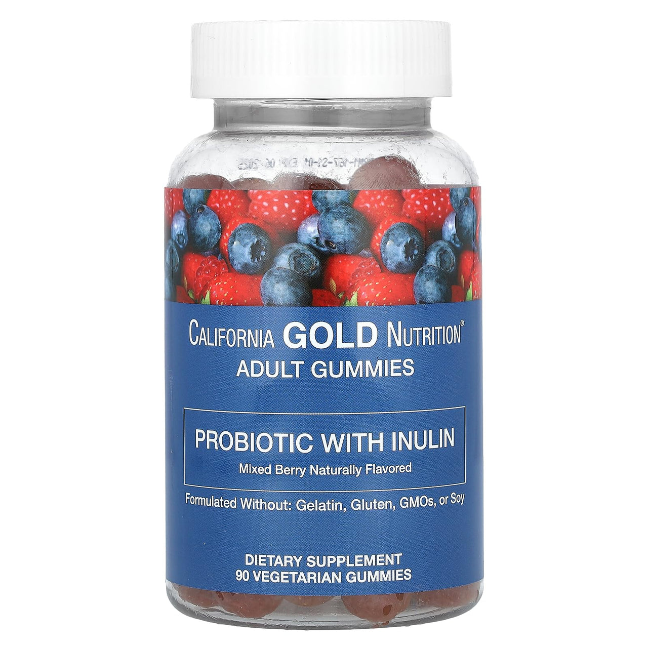 California Gold Nutrition Probiotic with Inulin Gummies, Natural Mixed Berry, 90 Vegetarian Gummies, 1 Count (Pack of 1)