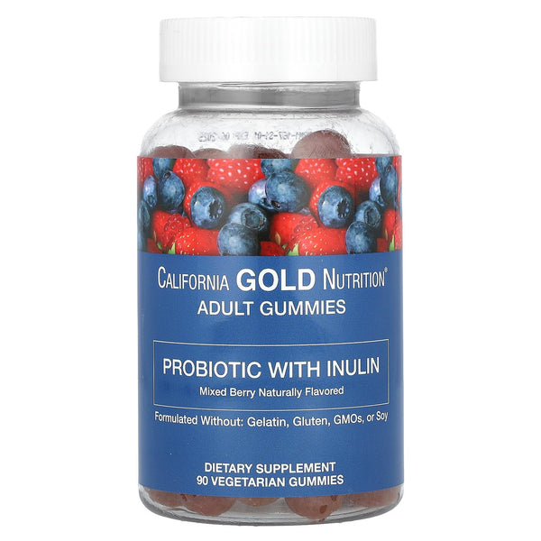 Image 1 of California Gold Nutrition Probiotic with Inulin Gummies, Natural Mixed Berry, 90 Vegetarian Gummies, 1 Count (Pack of 1)