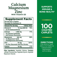 Thumbnail for Nature's Bounty Calcium Magnesium & Zinc Caplets, Immune & Supporting Bone Health, 100 Count
