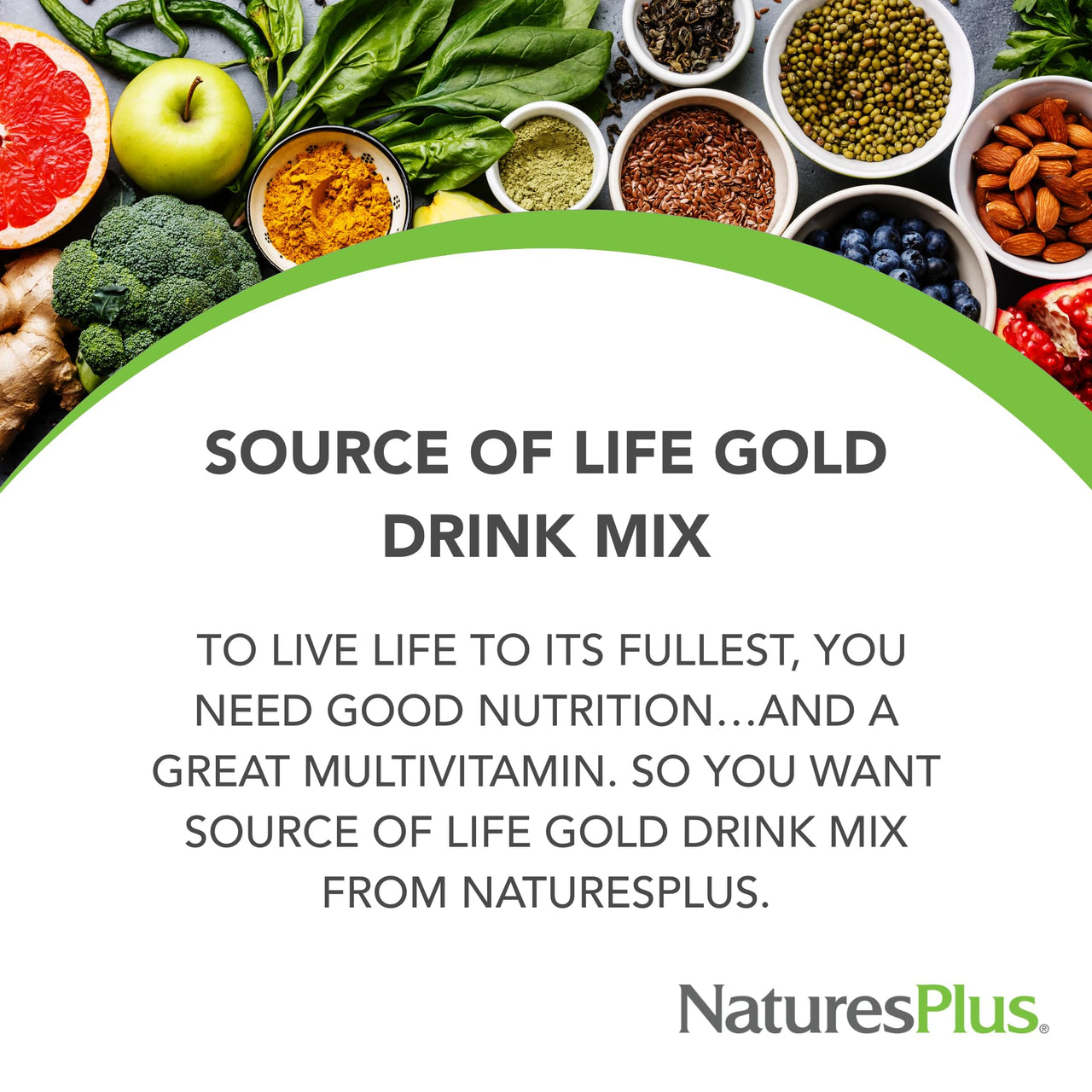 NaturesPlus Source of Life GOLD Drink Mix, Tropical Fruit Flavor - 1.2 lb - Multi-Vitamin Supplement - Blood, Bone & Immune Support - Gluten Free - 30 Servings