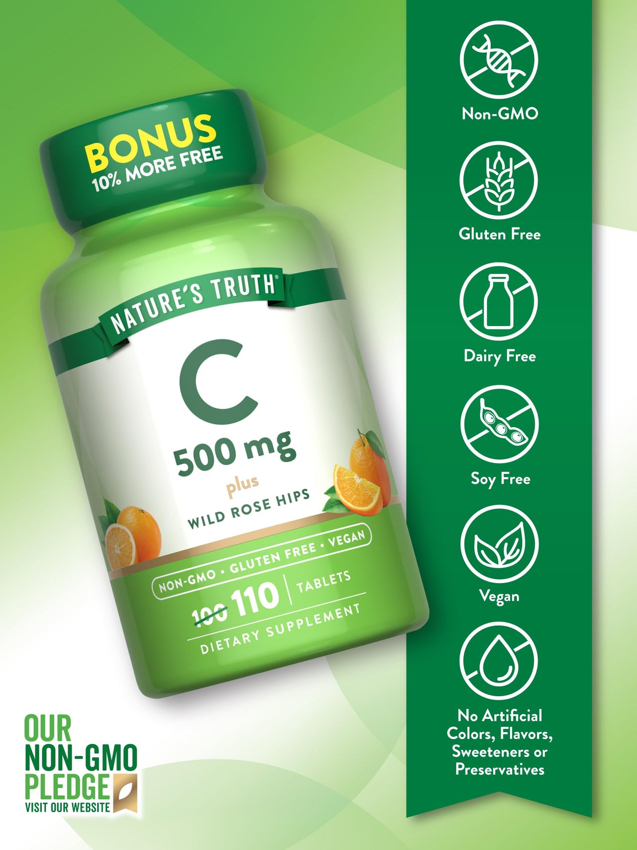 Nature's Truth Vitamin C with Rose Hips 500 mg | 110 Tablets | Vegan, Non-GMO & Gluten Free Supplement