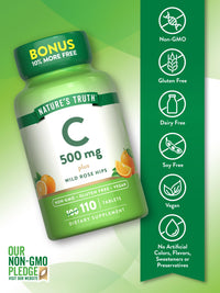 Thumbnail for Nature's Truth Vitamin C with Rose Hips 500 mg | 110 Tablets | Vegan, Non-GMO & Gluten Free Supplement