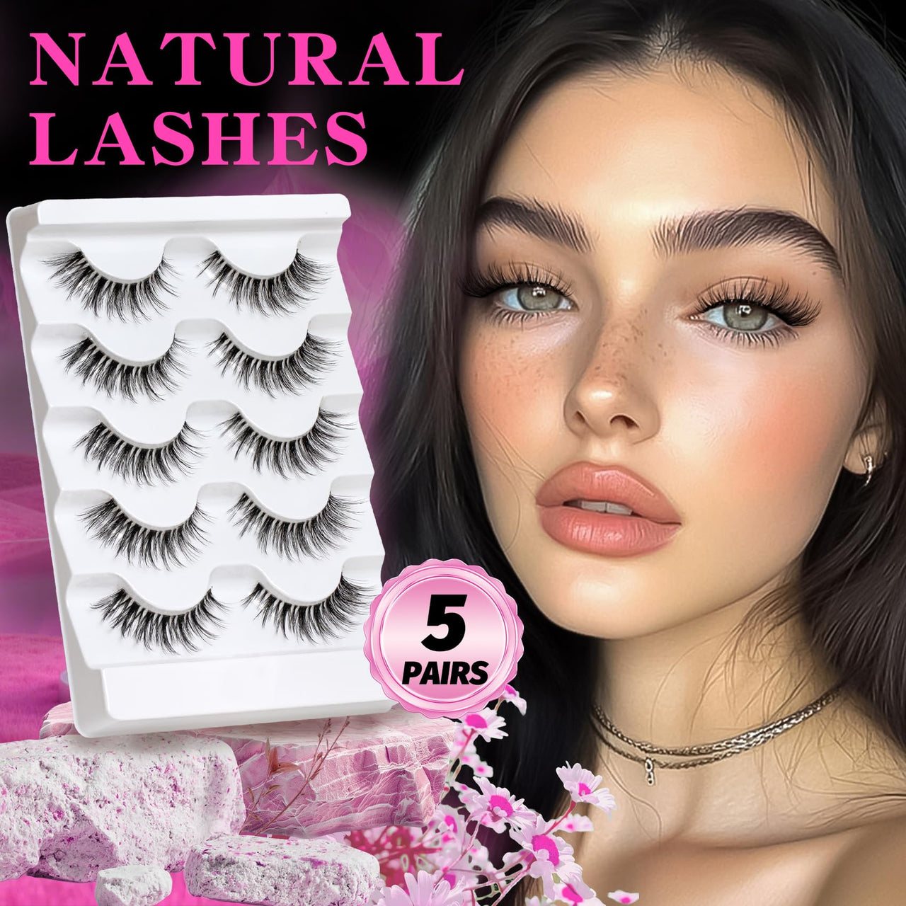 Veleasha Lashes Wispy False Eyelashes 100% Handmade Eyelashes Natural Look Fake Lashes Lightweight Lashes with Soft Clear Band 5 Pairs Pack (G2)