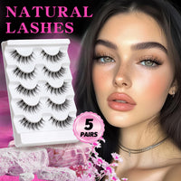 Thumbnail for Veleasha Lashes Wispy False Eyelashes 100% Handmade Eyelashes Natural Look Fake Lashes Lightweight Lashes with Soft Clear Band 5 Pairs Pack (G2)
