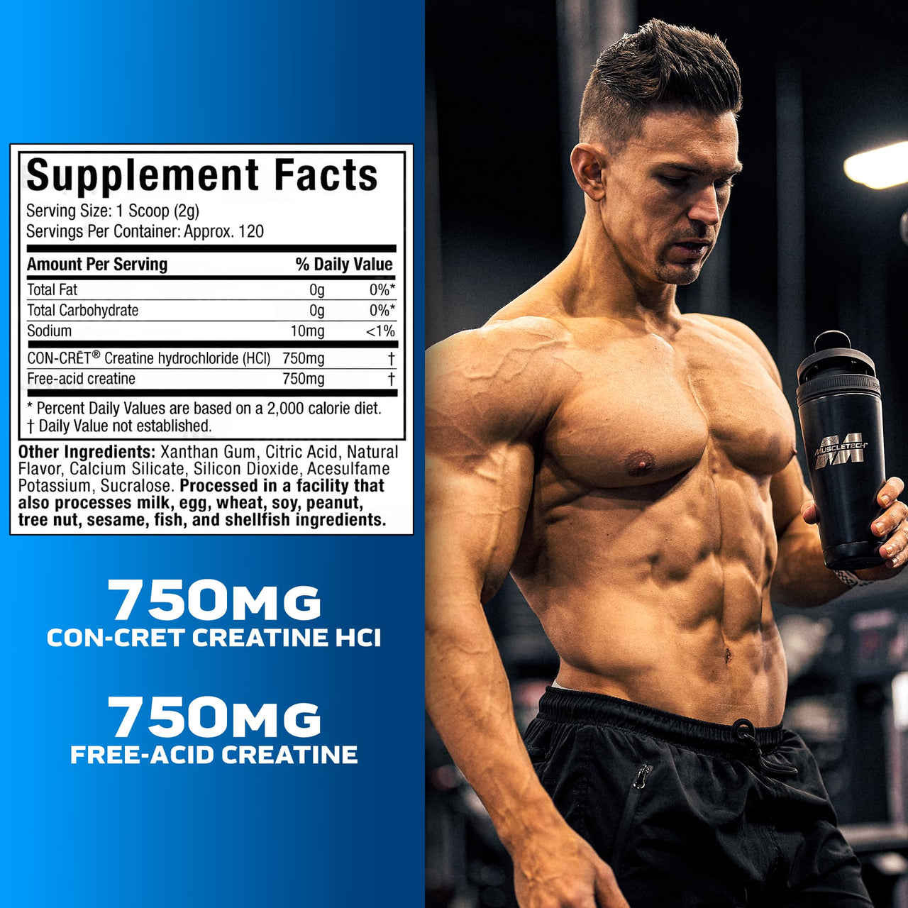 MuscleTech Cell-Tech Creactor Creatine HCl Powder,Post Workout Muscle Builder for Men & Women ,Creatine Hydrochloride + Free-Acid,Unflavored (120 Servings),8.47 oz