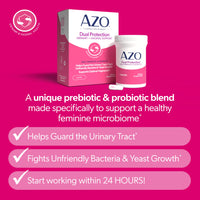 Thumbnail for AZO Dual Protection, Urinary + Vaginal Support, Prebiotics and Probiotics for Women*, Starts Working Within 24 Hours, Non-GMO, 30 Count