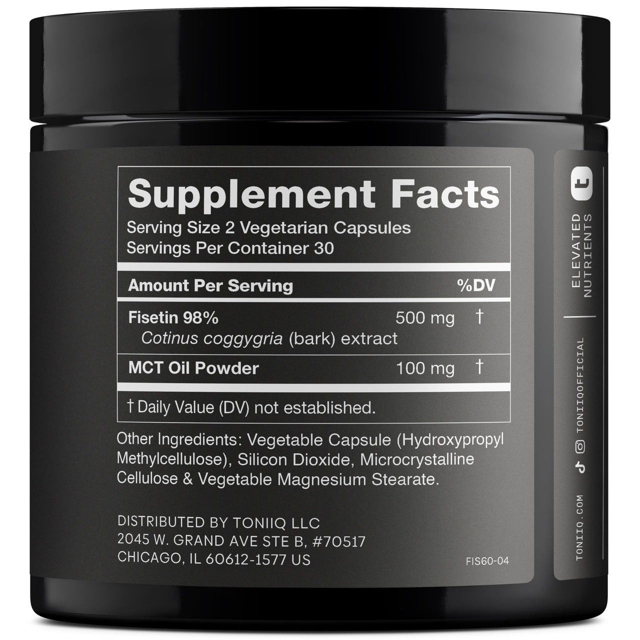 Toniiq Ultra High Purity Fisetin 500mg - 98%+ Higly Purified & Bioavailable Fisetin Supplement with MCT Oil for Absorption - Third-Party Tested Senolytic Supplements for Aging Support - 60 Capsules