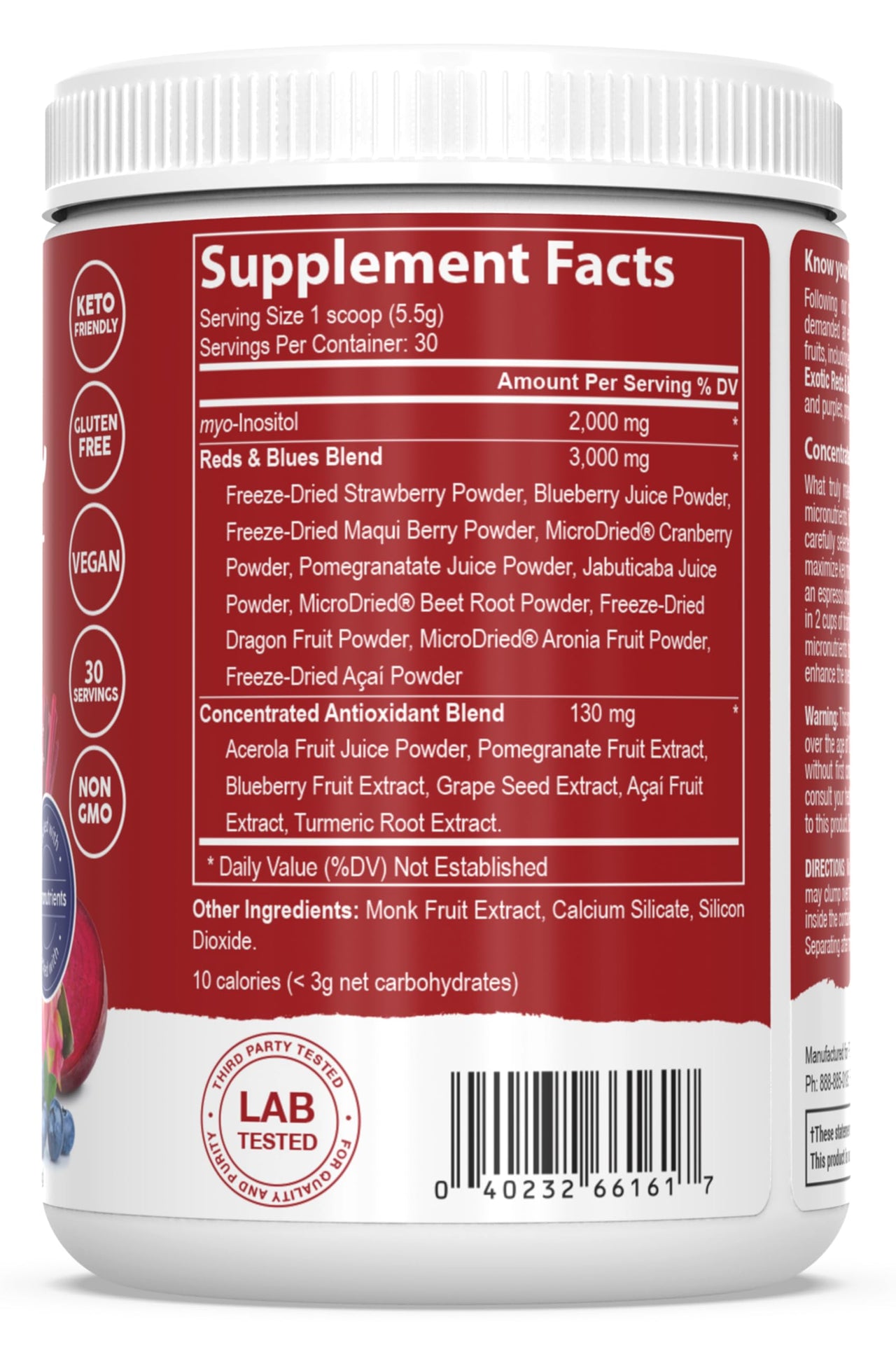 PEScience Exotic Reds & Blues, Red Superfoods Powder with Myo-Inositol, Beet Root Powder, Pomegranate and Acai Extract, Freeze-Dried Antioxidant Fruit Blend, 30 Servings