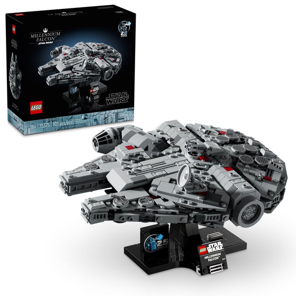 LEGO Star Wars Millennium Falcon 25th Anniversary Collectible - DIY Building Set for Adults, Men & Women, Ages 18+ - A New Hope Model with Display Stand - Star Wars Gift - 75375