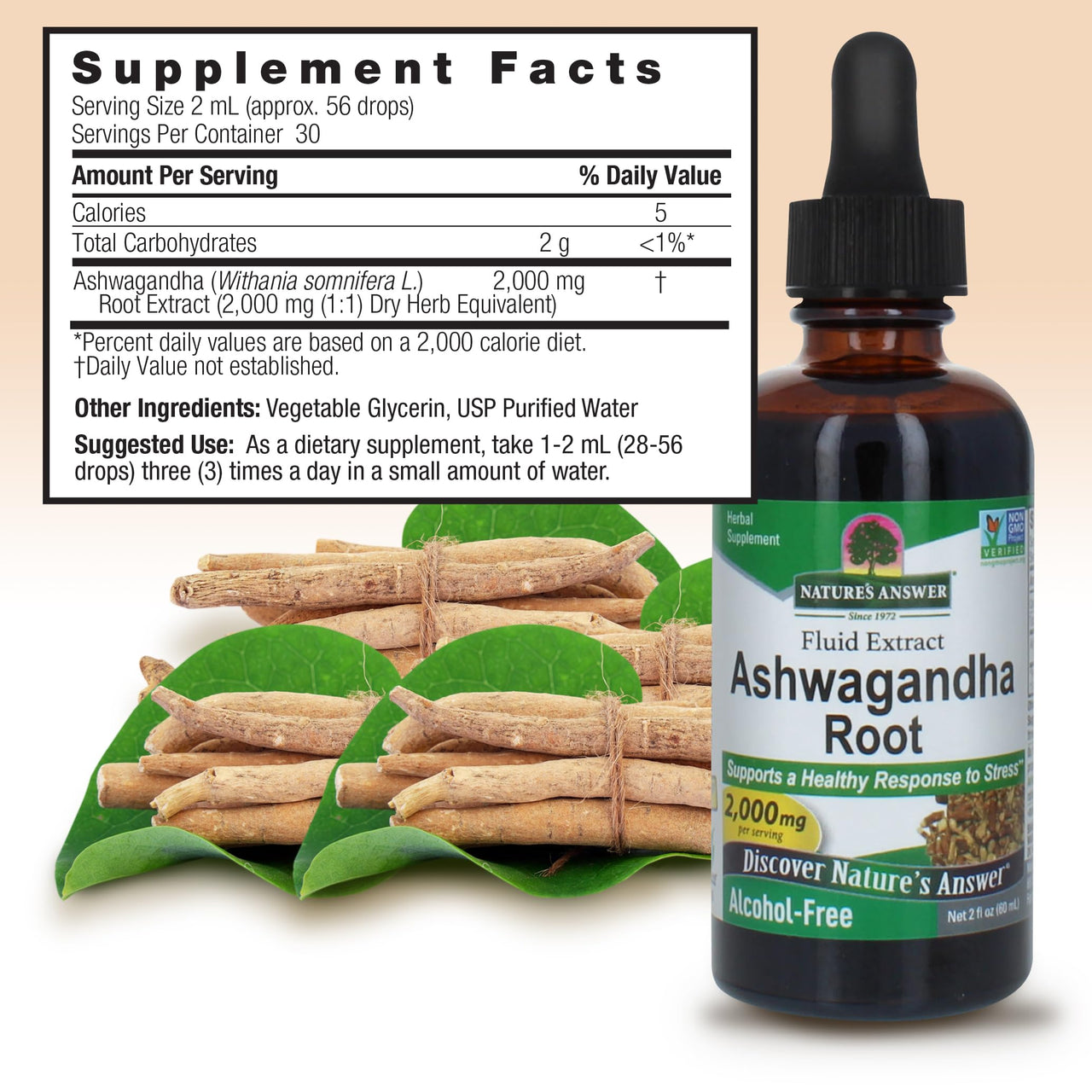Nature's Answer Ashwagandha Root | Herbal Supplement Maintain Healthy Immune Function | Supports Body Against Stress | Gluten-Free, Alcohol-Free & Vegan 2oz