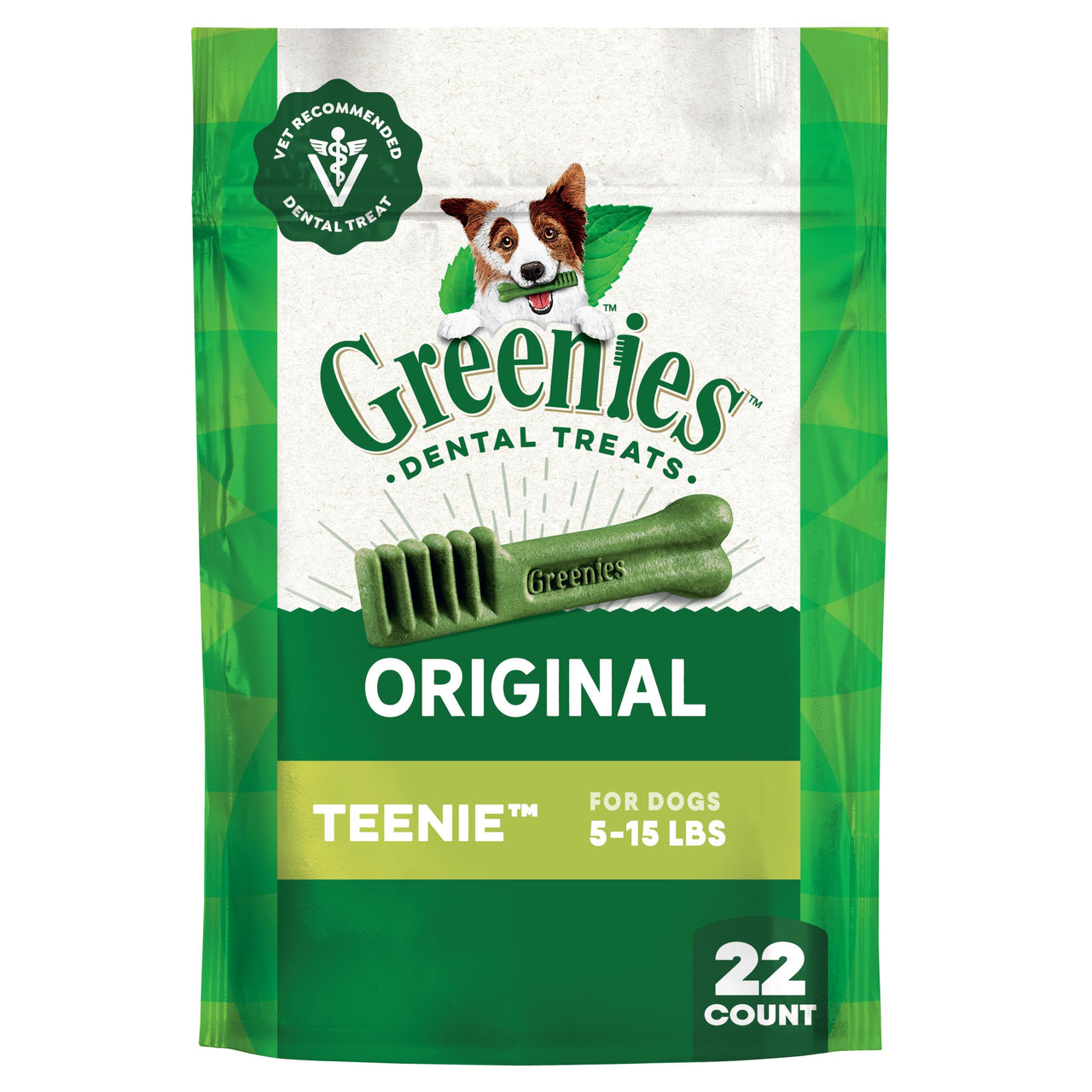 Greenies Veterinarian-Recommended Adult Natural Dental Dog Treats Teenie Size, Dog Dental Chews, Original Flavor, 6 oz. Pack, 22 Count