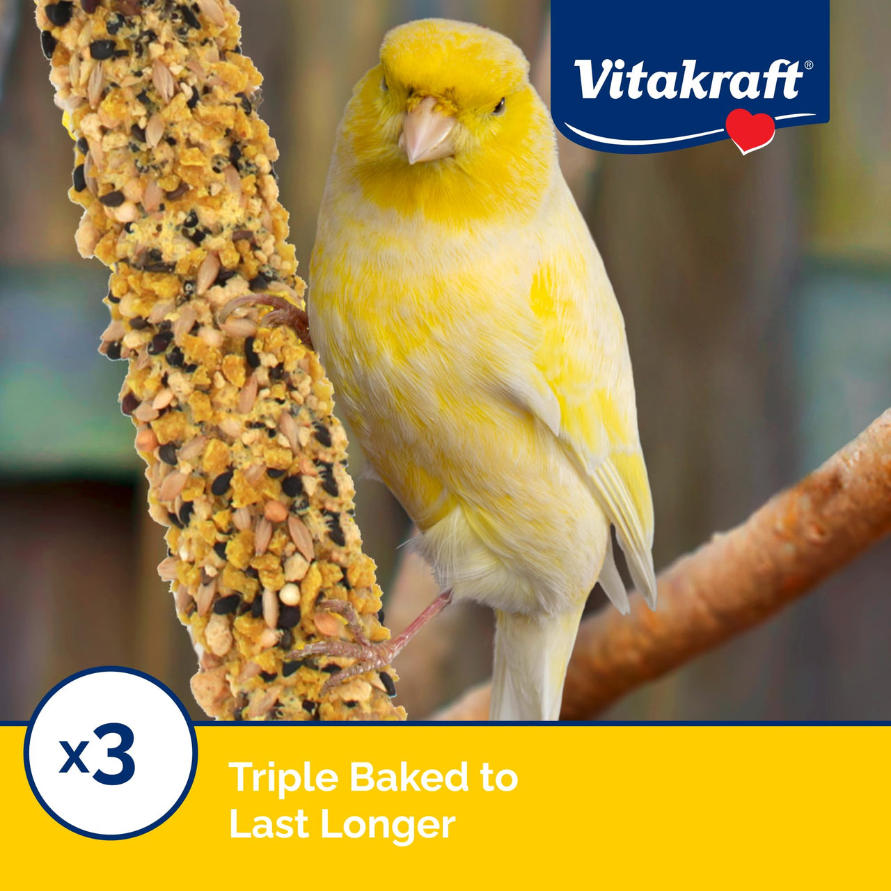 Vitakraft Crunch Sticks Parakeet Treats Egg and Honey Flavor 2 Pack - Long Lasting Seed Stick with Natural Wood Center Clip Holder and Nutritious Ingredients for Happy Engaged Birds