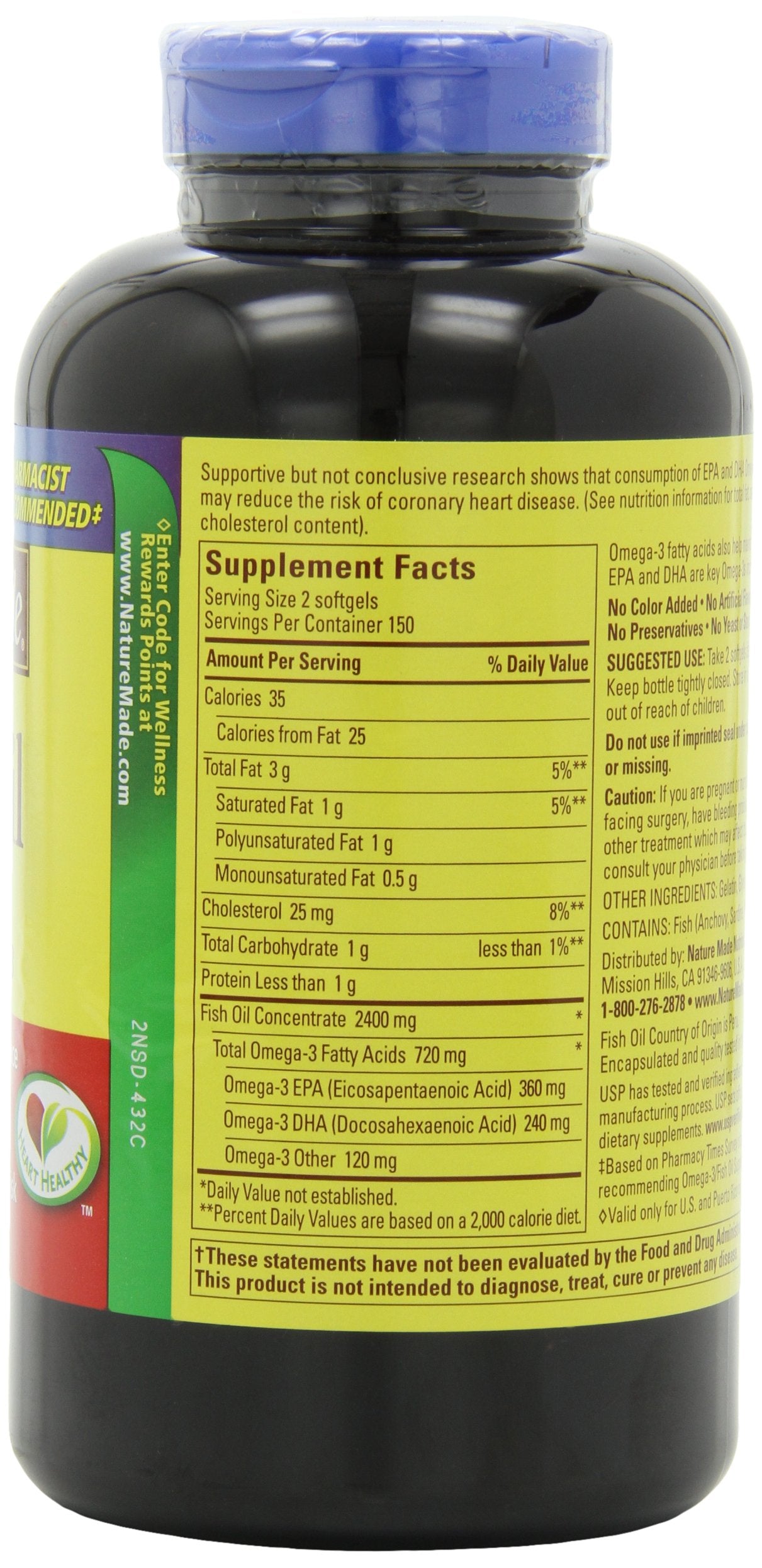 Nature Made 1200mg of Fish Oil, 2400 per Serving, 360mg of Omega-3, 300 Softgels, 300 Count (Pack of 1)