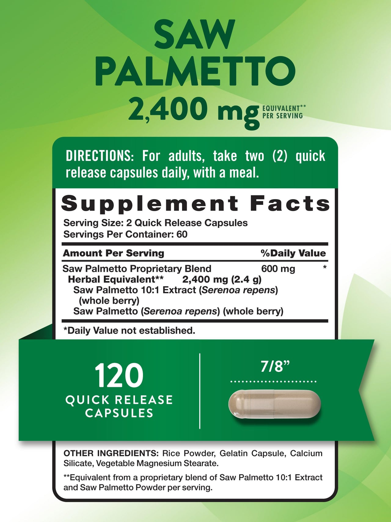 Nature's Truth Saw Palmetto Extract | 120 Capsules | Non-GMO & Gluten Free Supplement