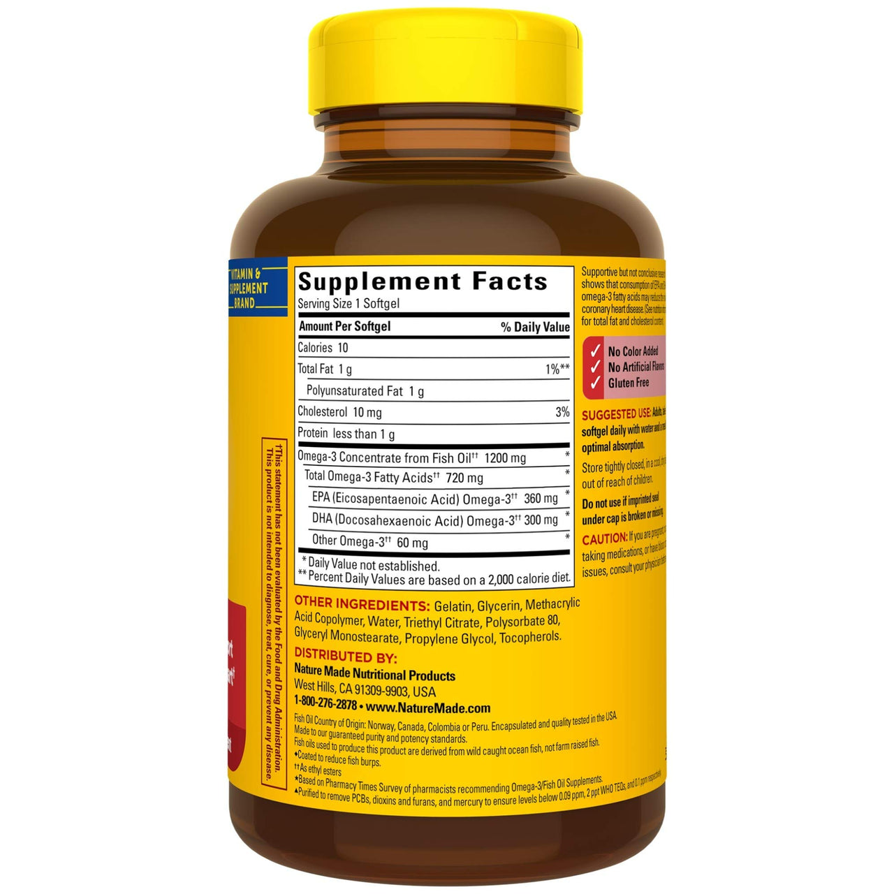 Nature Made Burp-Less Fish Oil 1200 mg One Per Day, 120 Softgels, Fish Oil Omega 3 Supplement For Heart Health