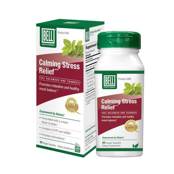 Bell Lifestyle Calming Stress Relief Herbal Blend with 5-HTP & GABA for Stress Support and Relaxation, 60 Veggie Capsules