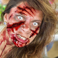 Thumbnail for FANRUI 8 Sheets Halloween Fake Scar Tattoos For Women Men Adults Kids, Fake Wound Realistic Blood Injury Cut Scratches Stitches Temporary Tattoos Stickers Chucky Makeup Kit, Scary Face Zombie Makeup Prank Masquerade Accessories