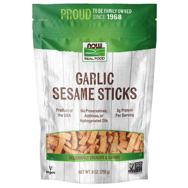 NOW Foods, Garlic Sesame Sticks, Product of the USA, Certified Non-GMO, 9-Ounce (Packaging May Vary)