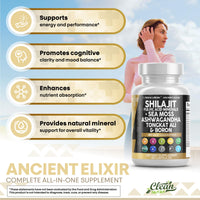 Thumbnail for Clean Nutraceuticals Shilajit Supplement for Men with Sea Moss, Tongkat Ali, Ashwagandha, Boron, Zinc, CoQ10, PQQ - Fulvic Acid Capsules - Energy Support - 90 Count - Resin, Gummy & Powder Alternative
