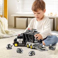 Thumbnail for JUKUDAHU Police Truck Toy for 3 4 5 6 Years Old Boys - Carrier Vehicle Toy Set with 3 Small Cars and 1 Helicopter, Kids Firction Powered Car for Age 3-9, Gifts for Boys and Girls