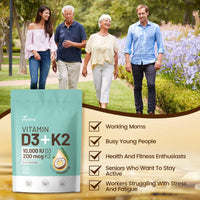 Thumbnail for Vitamin D3 K2 10000 IU with MK7-300 Virgin Coconut Oil Softgels, 2 in 1 Vitamins D & K Complex | Vitamina D3 con K2 | Supports Calcium Absorption, Bone, Immune, & Heart Health – Easy to Swallow