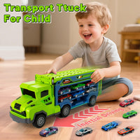 Thumbnail for BainGesk Truck Toys Car for 3, 4, 5, 6 Years Old Boys, Carrier Race Truck Toys, Foldable 2 Layer Transport Car Toys with 27 in Race Track and 6 Metal Cars, Birthday Gifts for Toddler Boys Girls