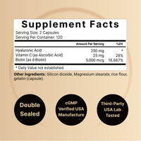 Thumbnail for NatureBell 2 Pack Plant Based Hyaluronic Acid Supplements 250mg with 25mg Vitamin C & Biotin 5000mcg, 480 Total Capsules | Essential for Hair Growth, Joint Support, & Hydrating Skin | Non-GMO