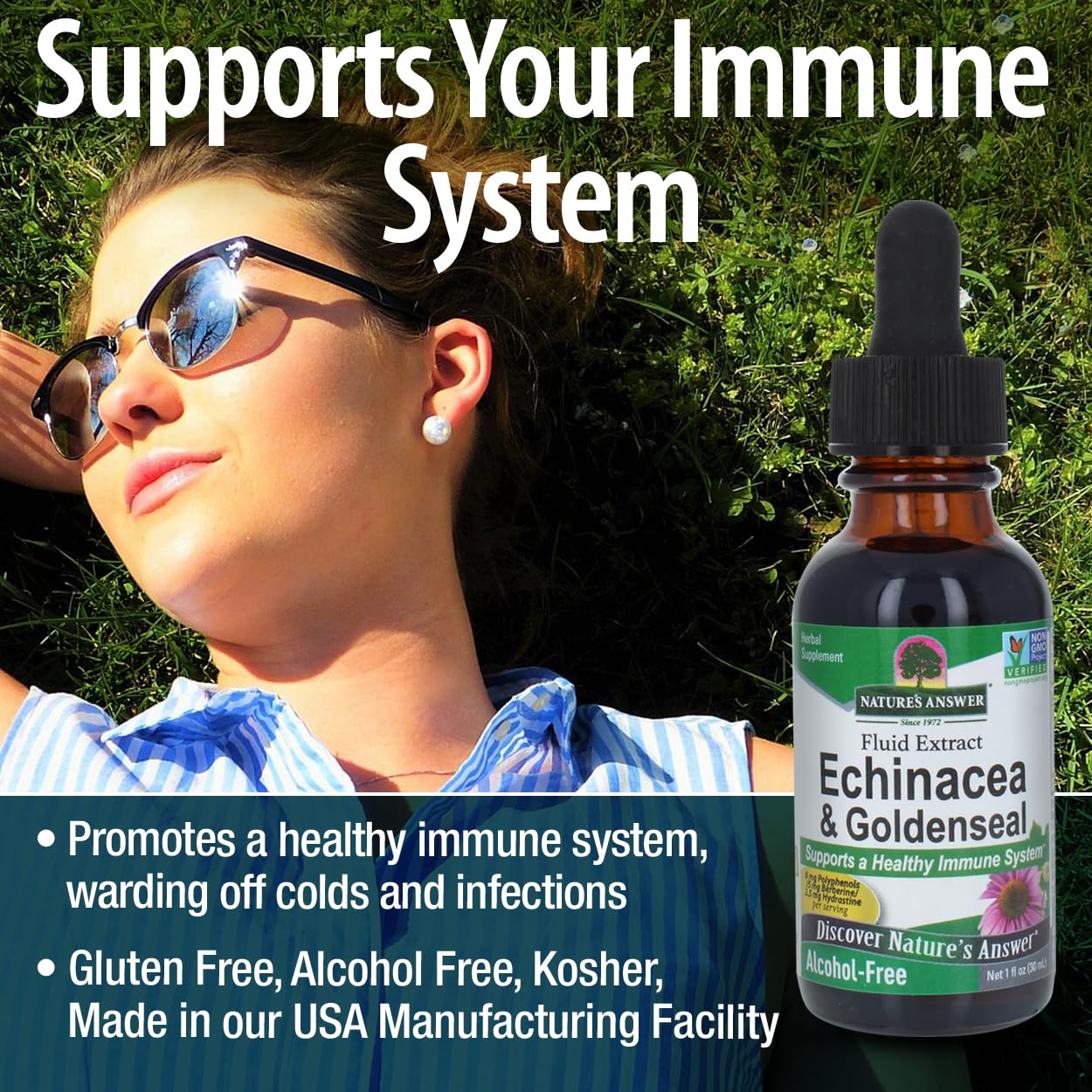 Nature's Answer Echinacea & Goldenseal Liquid Extract Drops Alcohol Free 1 Ounce | Promotes Overall Wellness | Natural Immune Booster | Inflammatory Reducer