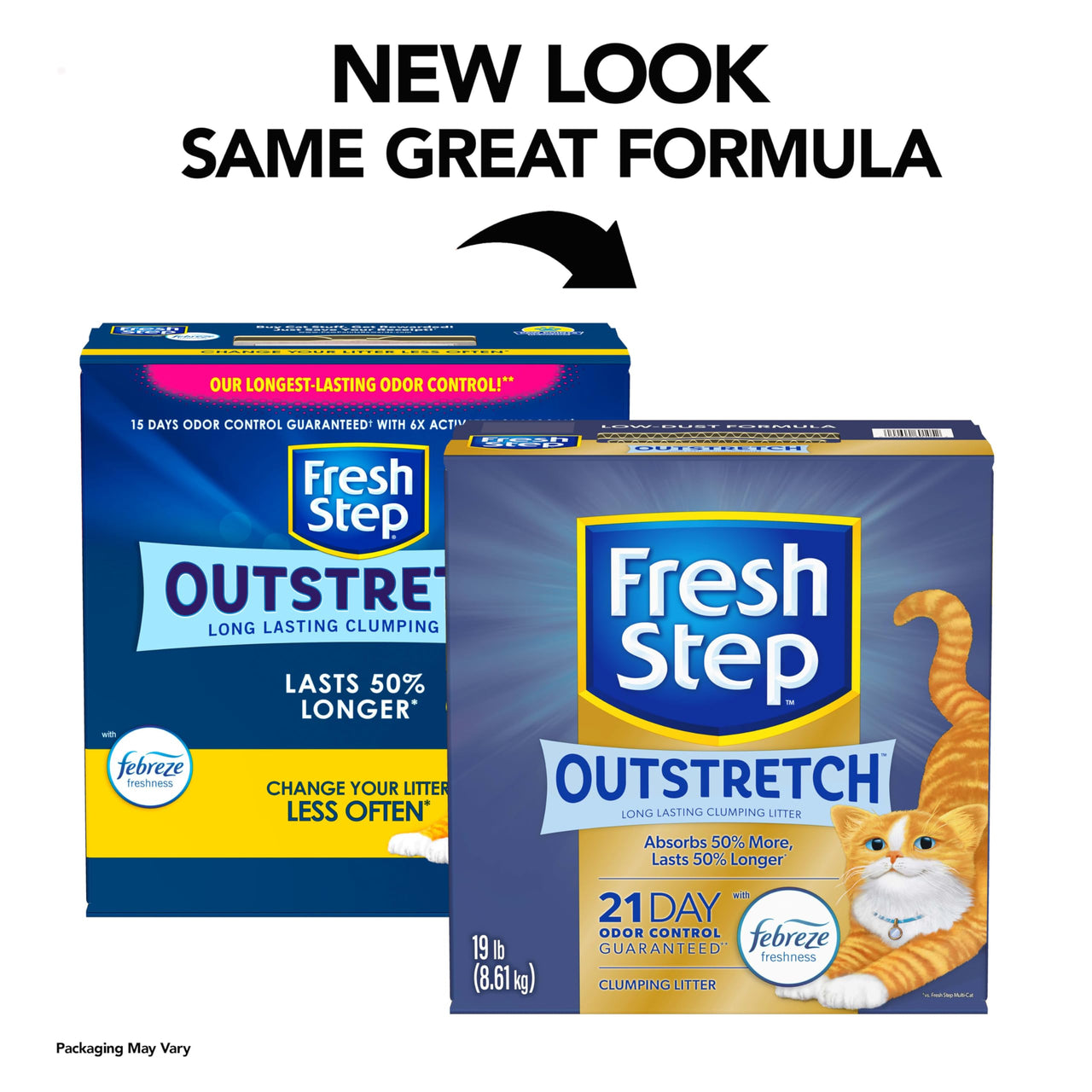 Fresh Step Outstretch Long Lasting Clumping Litter With Febreze Freshness, Activated Charcoal Litter Lasts 50% Longer, 19 lb. Box