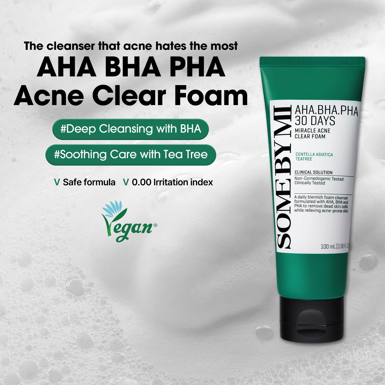 SOME BY MI AHA BHA PHA 30 Days Miracle Acne Clear Foam – 3.38oz, 100ml – Korean Acne Face Wash for Smooth & Clear Skin – Salicylic Acid Cleanser for Exfoliation & Sebum Control – Korean Skin Care