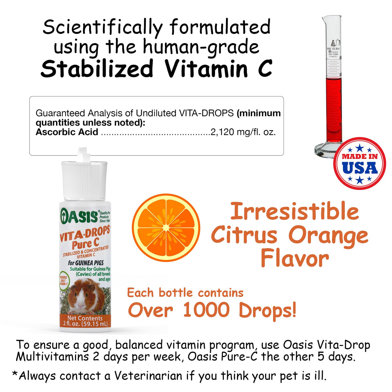 OASIS #80254 Vita Drops-Pure C for Guinea Pig, 2-Ounce, Packaging may vary