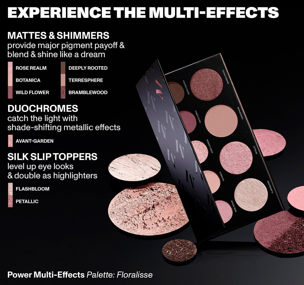 Morphe Makeup Palette - Power Multi-Effects Palette with Mattes, Shimmers, Duochromes & Silk Slip Toppers - Made to Build, Blend & Layer for Everyday Versatile Makeup Looks - Floralisse (0.65 oz)