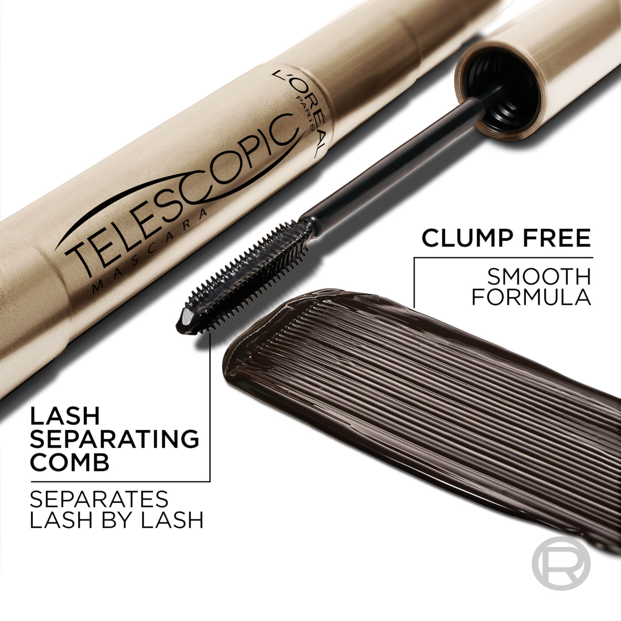 L’Oreal Paris Makeup Original Telescopic Mascara, Separating Mascara Volume and Length Formula, Washable, Black Brown, 0.27 Fl Oz., 1 Count