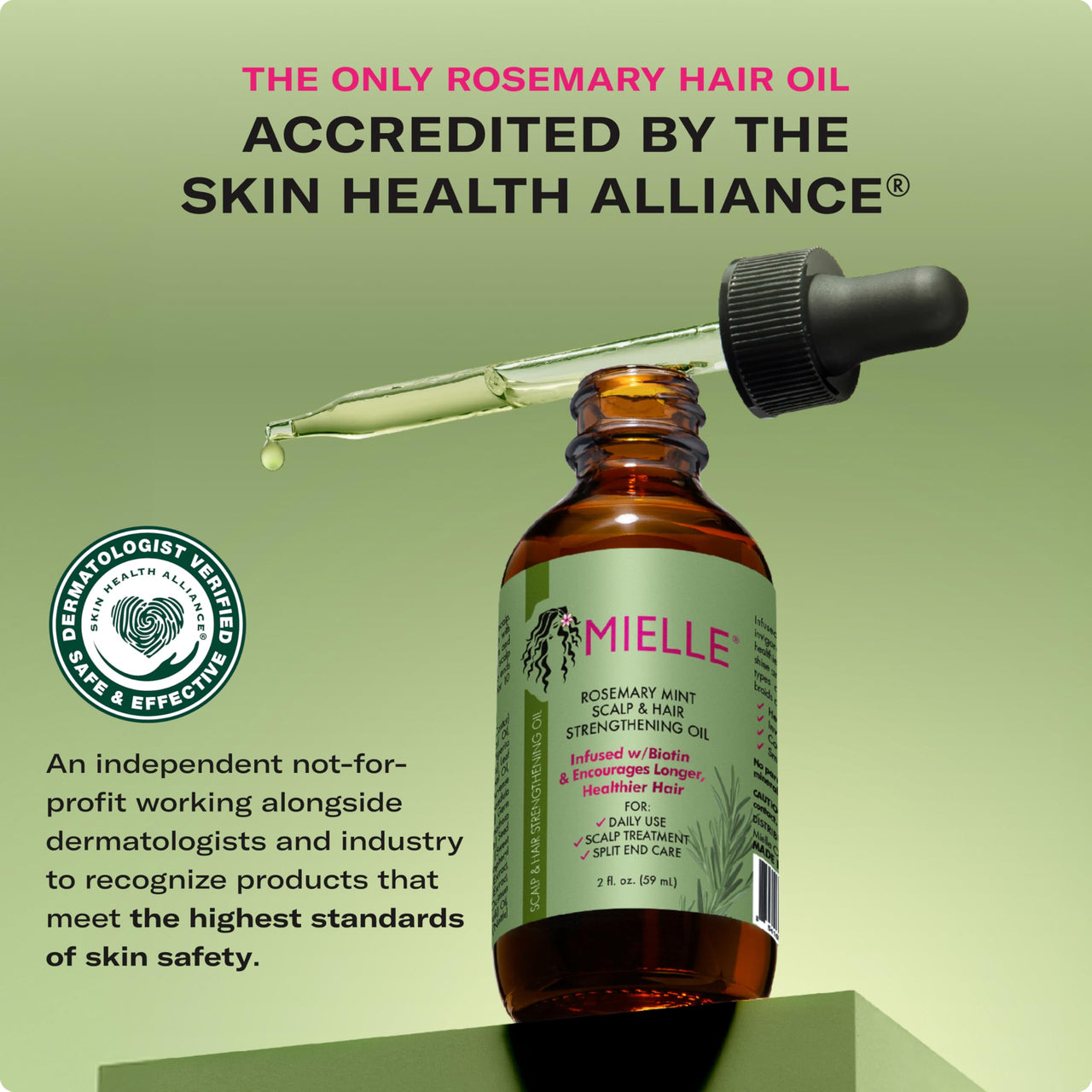 Mielle Organics Rosemary & Mint Hair Oil - Strengthening Biotin Oil Infused Frizzy & Damaged Hair Care - Split Ends & Dry Scalp Treatment to Support Longer, Healthier Strands, 2 Ounce