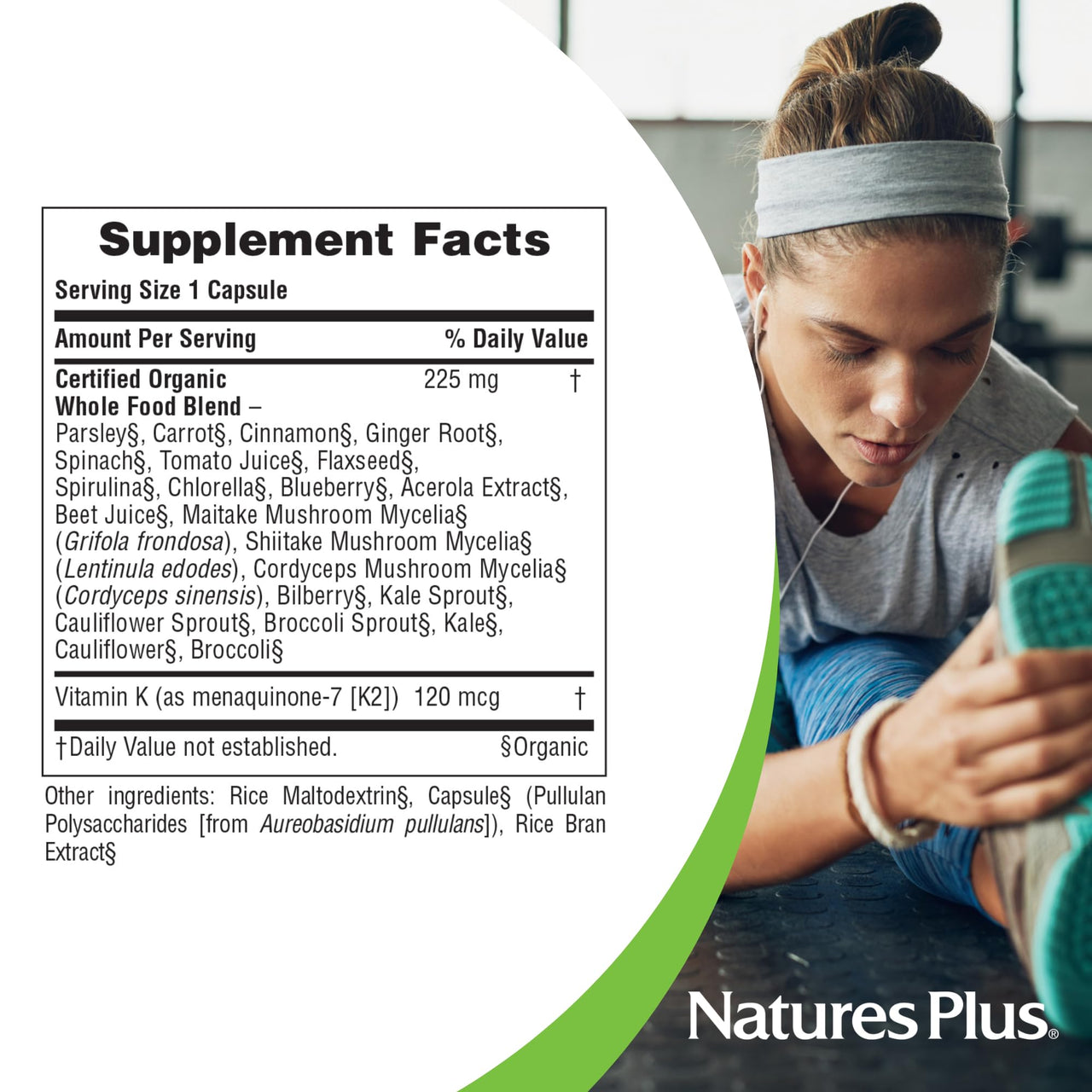 NaturesPlus Source of Life Garden Vitamin K2 - 60 Capsules - Supports Healthy Bones - USDA Certified Organic, Non-GMO, Vegan, Gluten Free - 60 Servings