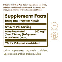 Thumbnail for Solgar Resveratrol 500 mg, 30 Vegetable Capsules - Antioxidant Protection - Gluten Free, Dairy Free - 30 Servings