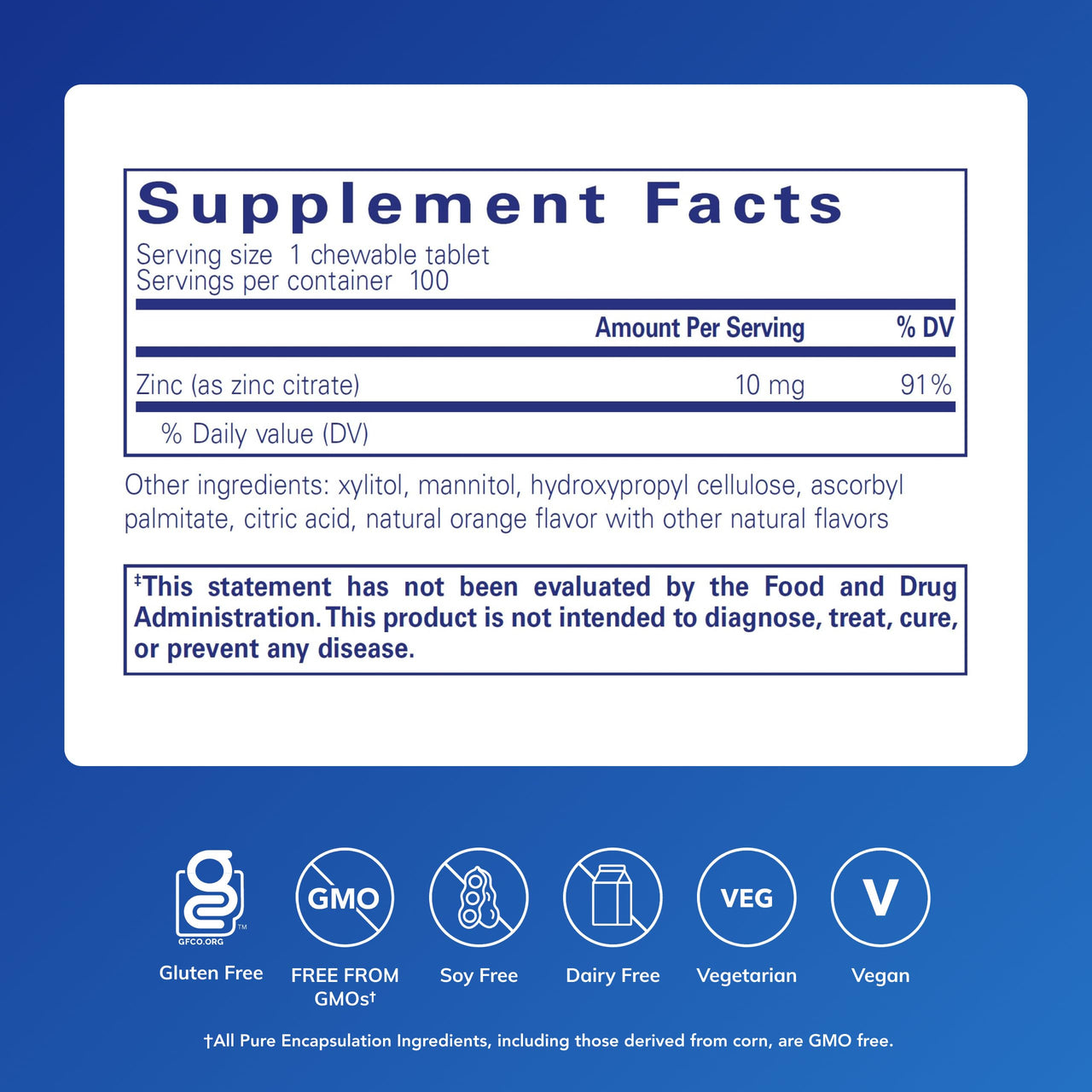 Pure Encapsulations Zinc Chewables | Supplement for Immune System Support, Growth and Development, and Wound Healing* | 100 Chewable Tablets | Natural Orange Flavor