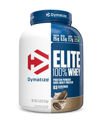 Thumbnail for Dymatize Elite 100% Whey Protein Powder, Cookies & Cream, 25g of Protein, 5.5g BCAAs, Less Than 140 Cal., Gluten Free, 2g Carb, 2g Sugar, 3g Fat (63 Servings)