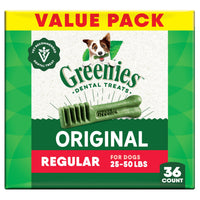 Thumbnail for Greenies Veterinarian-Recommended Adult Natural Dental Dog Treats Regular Size, Dog Dental Chews, Original Flavor, 36 oz. Pack, 36 Count