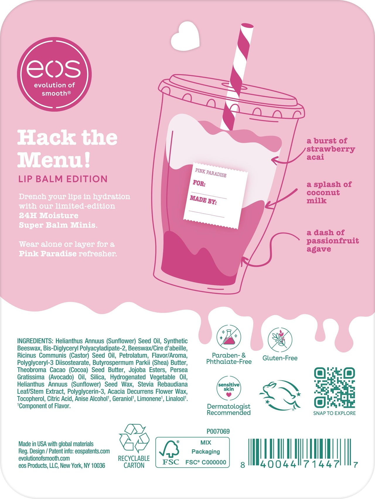 eos 24H Moisture Super Balms Minis- Pink Paradise, Limited-Edition, Nourishing, Dry Lips, Variety Pack Mini, Lip Balms, 0.169 fl oz, 3-Pack