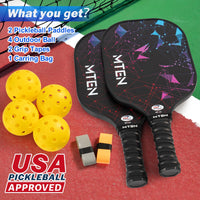 Thumbnail for MTEN Pickleball Paddles Set of 2, USAPA Approved Fiberglass Surface Pickleball Set with 2 Pickleball Rackets,4 Pickleball Balls,1 Portable Carry Bag, Pickle Racket Set for Men Women