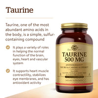 Thumbnail for Solgar Taurine 500 mg, 250 Vegetable Capsules - Antioxidant - Brain Health - Amino Acid - Vegan, Gluten Free, Dairy Free, Kosher - 250 Servings