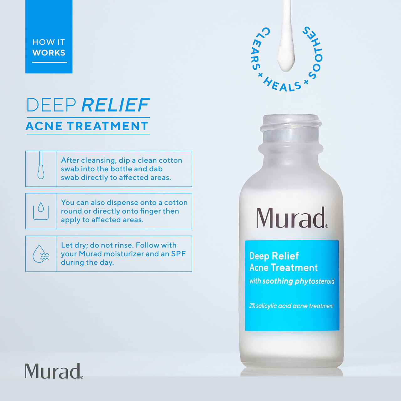 Murad Deep Relief Acne Treatment - Maximum Strength Acne Treatment with 2% Salicylic Acid and Phytosteroid for Deep, Painful Acne Breakouts and Redness - Accelerated Healing Treatment - 1 Fl Oz