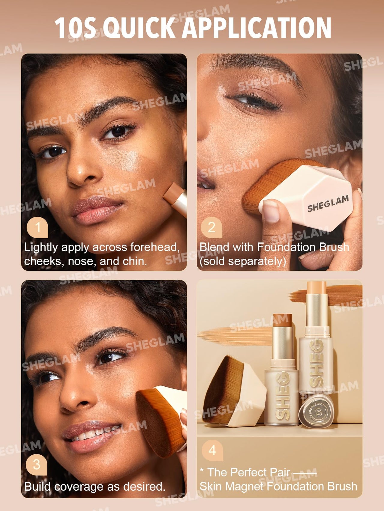 SHEGLAM Skin Magnet High Coverage Foundation Stick Longwear Medium Face Makeup for All Skin Types-Shell