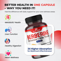 Thumbnail for Ultra Herbs Premium Berberine with Cinnamon, Milk Thistle - Promotes Liver Function, Gut Health, Immunity (150 Count (Pack of 1))