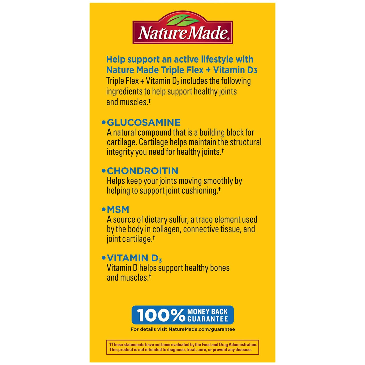 Nature Made TripleFlex Triple Strength Caplets with Vitamin D3, 120 Count for Joint Support